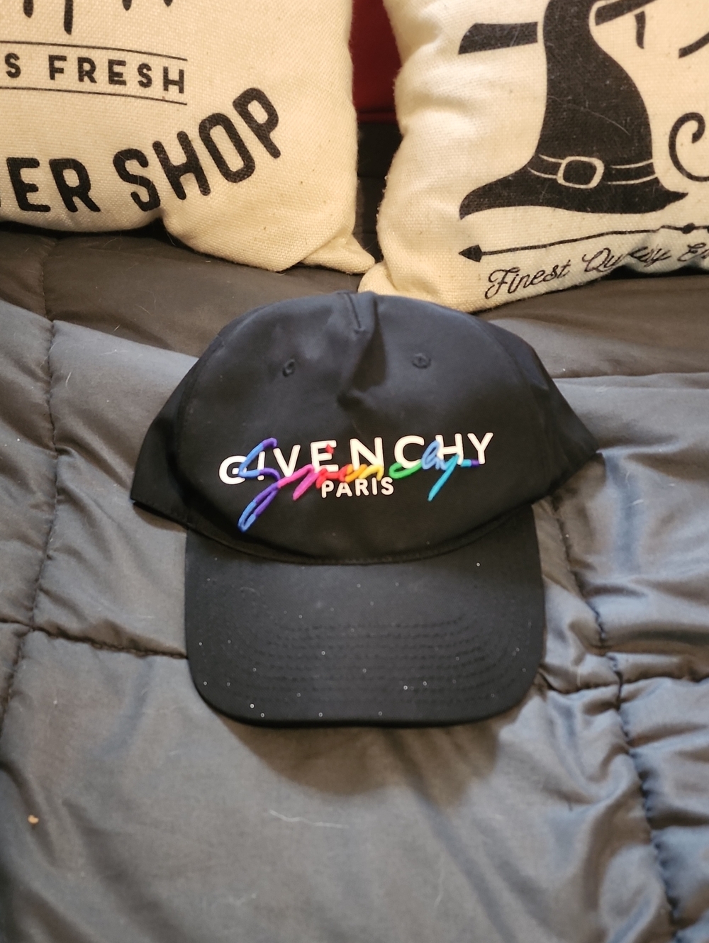 Authentic Unisex Givenchy Black Cap with Multicolor Rainbow Script Logo